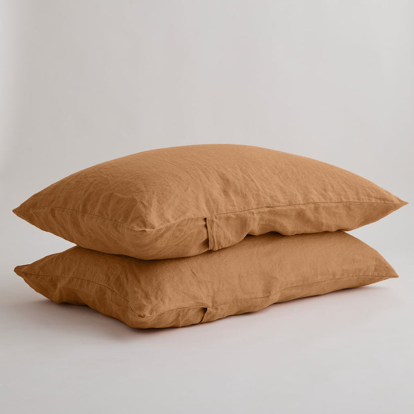 French Flax Linen Pillowcase Set in Sandalwood