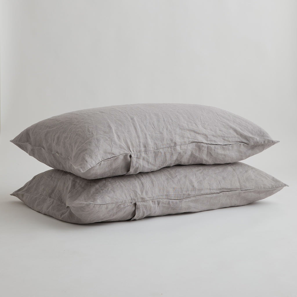 French Flax Linen Pillowcase Set in Soft Grey