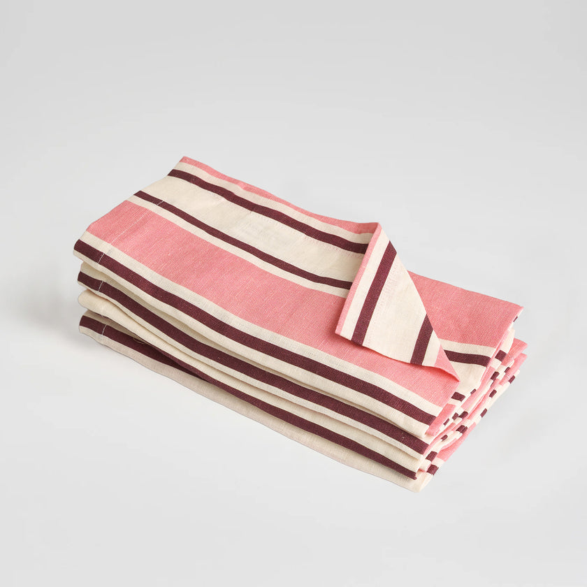 French Flax Linen Napkins (Set Of 4) in Pink Stripe