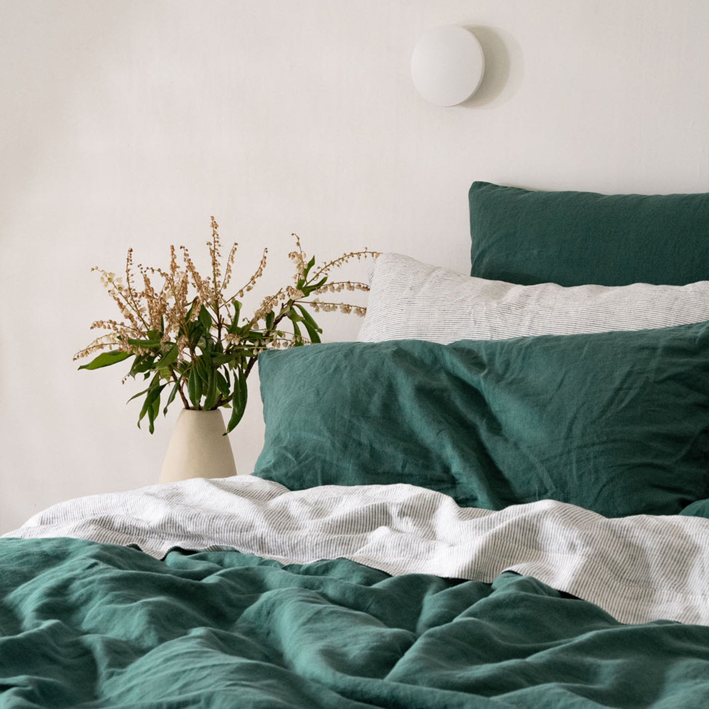 French Flax Linen Flat Sheet in Pinstripe
