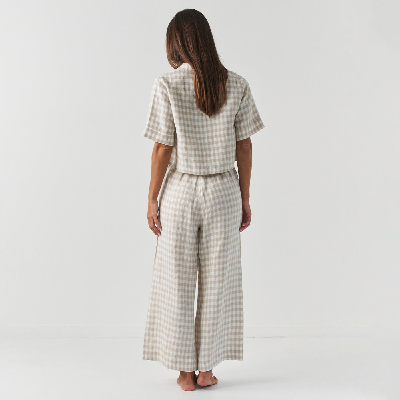 French Flax Linen Poppy Lounge Set in Beige Gingham