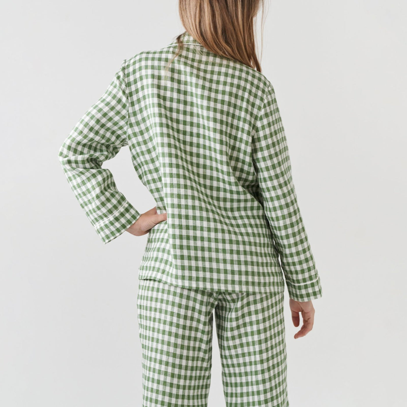 French Flax Linen Pyjama Set in Ivy Gingham