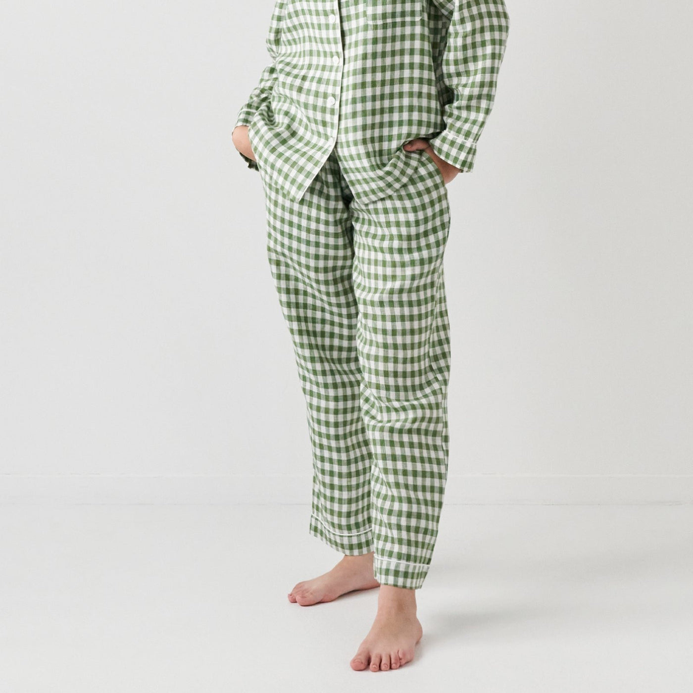 French Flax Linen Pyjama Set in Ivy Gingham