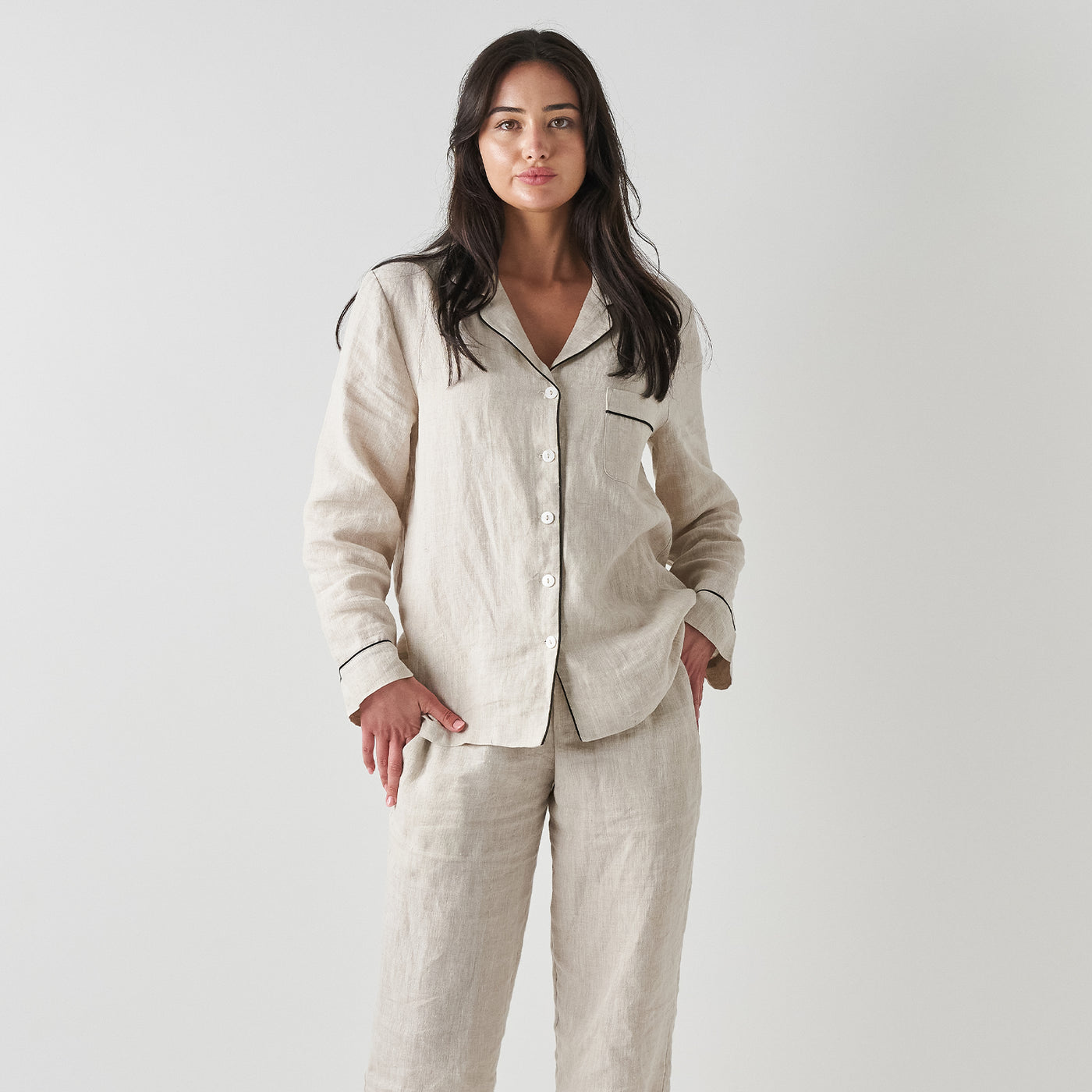 French Flax Linen Pyjama Set in Natural