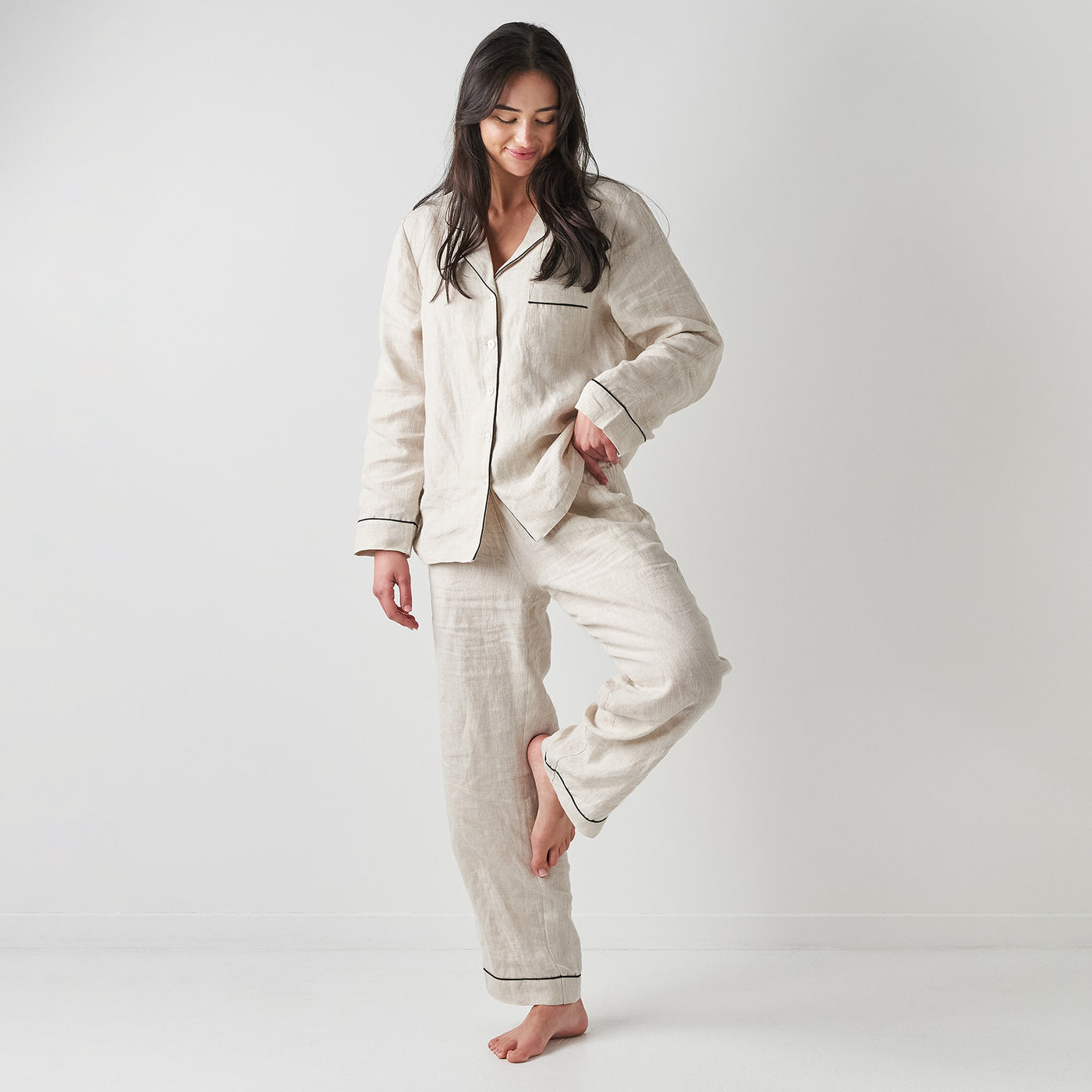 French Flax Linen Pyjama Set in Natural