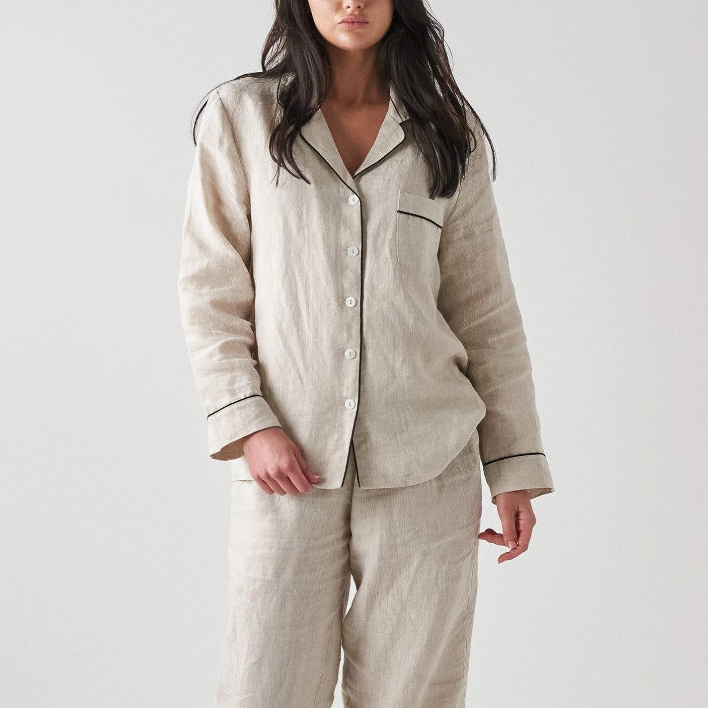 French Flax Linen Pyjama Set in Natural