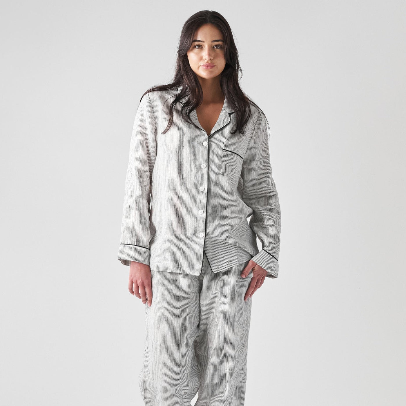 French Flax Linen Pyjama Set in Pinstripe – I Love Linen