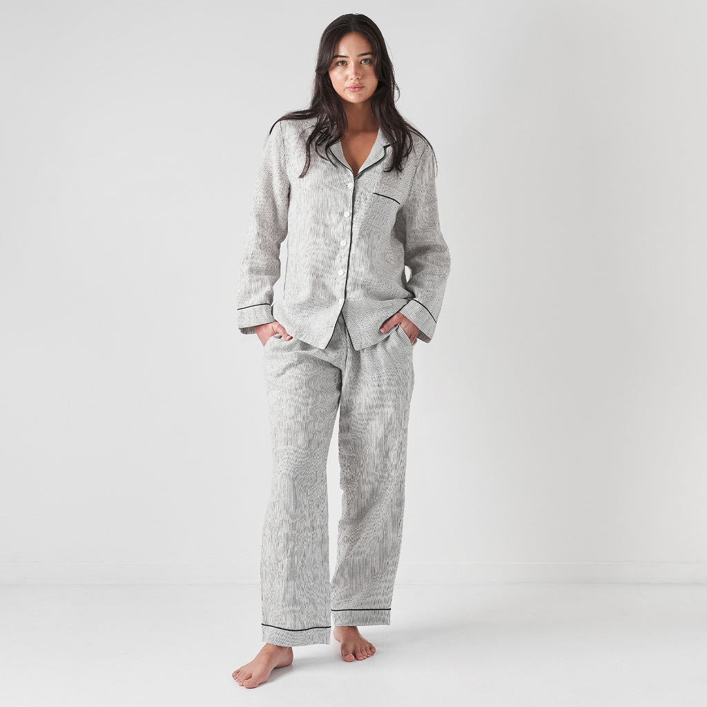 French Flax Linen Pyjama Set in Pinstripe – I Love Linen