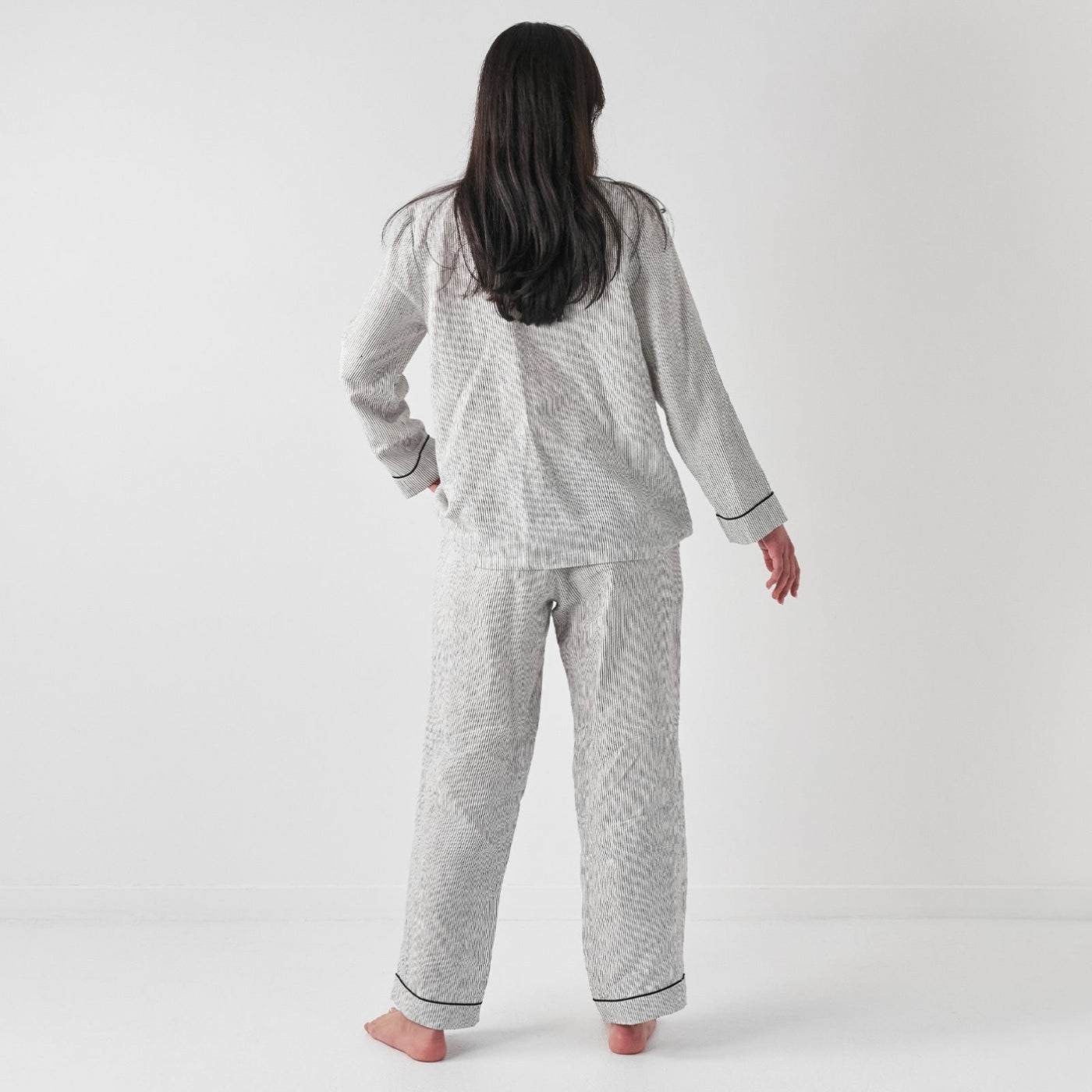 French Flax Linen Pyjama Set in Pinstripe