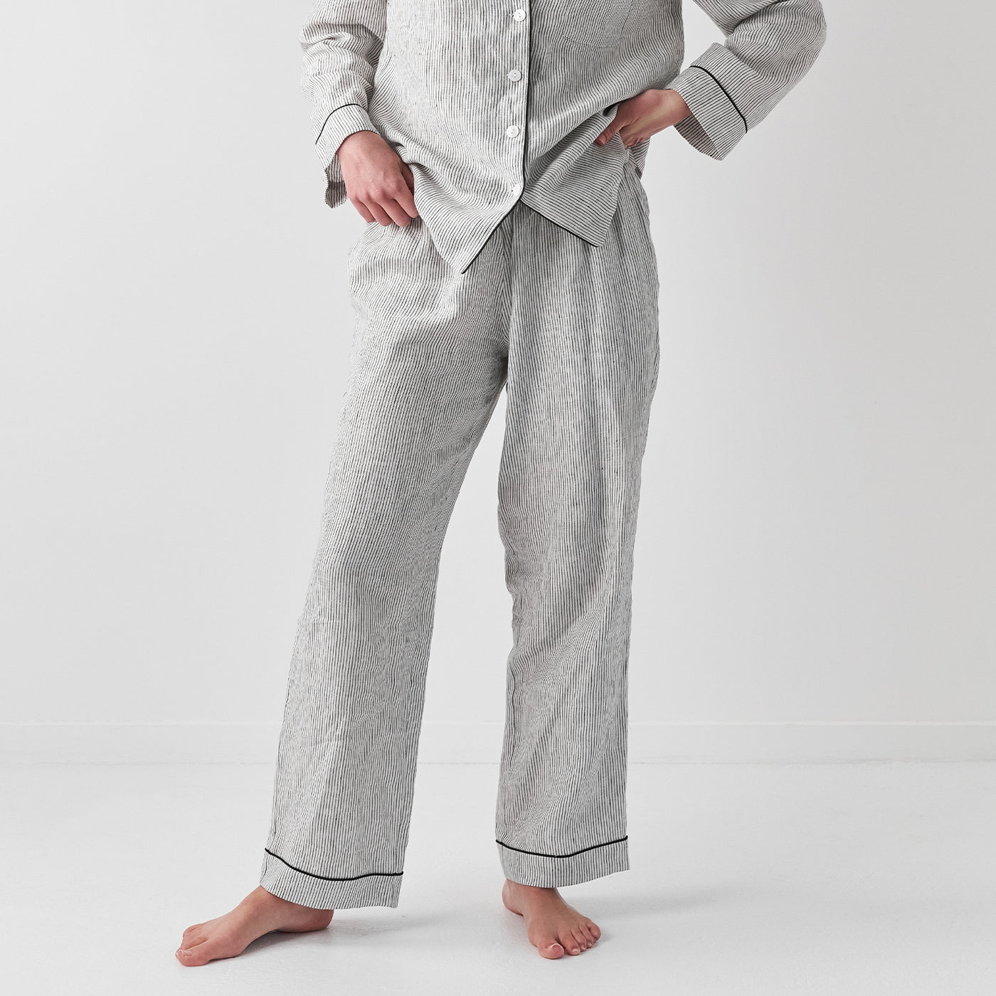 French Flax Linen Pyjama Set in Pinstripe