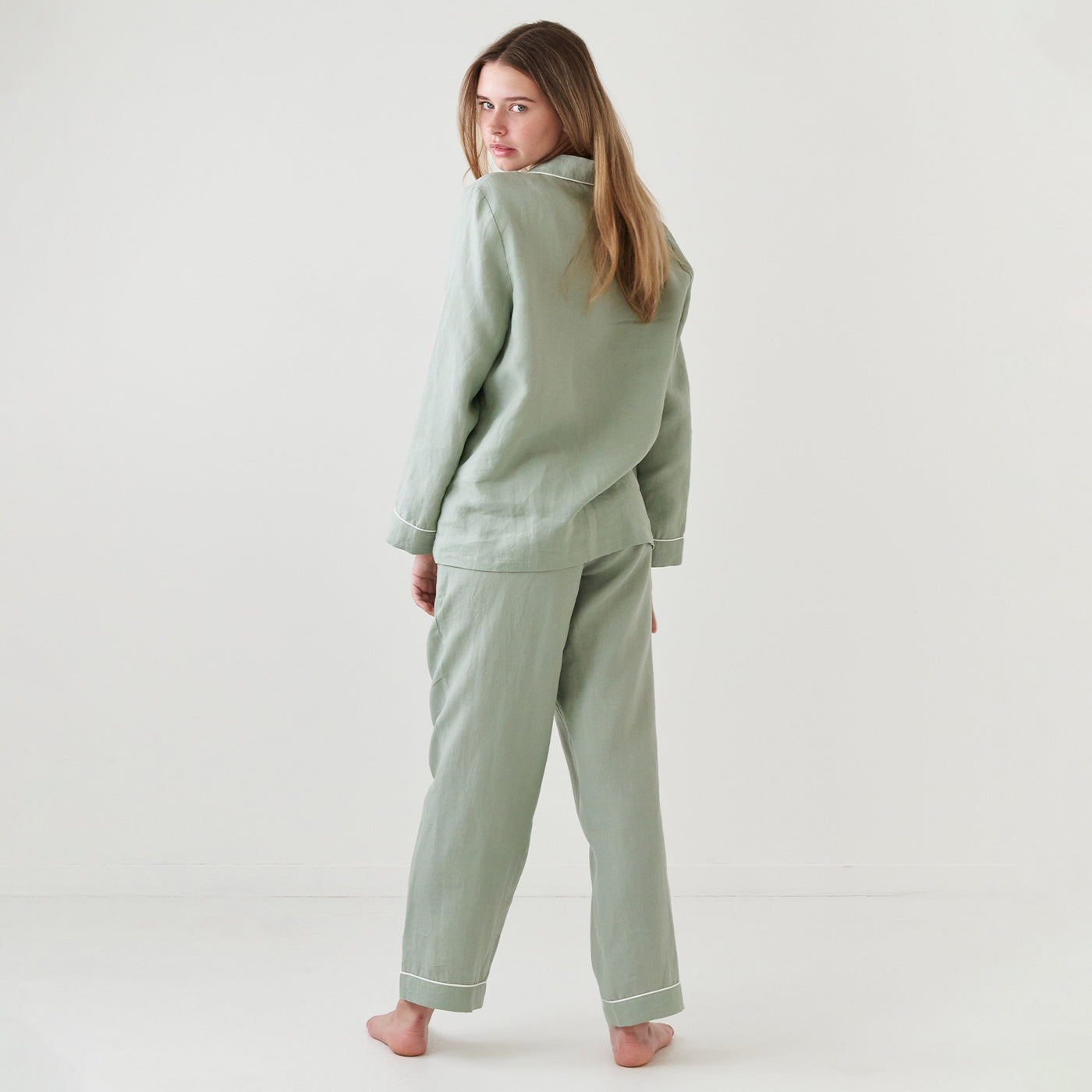 French Flax Linen Pyjama Set in Sage