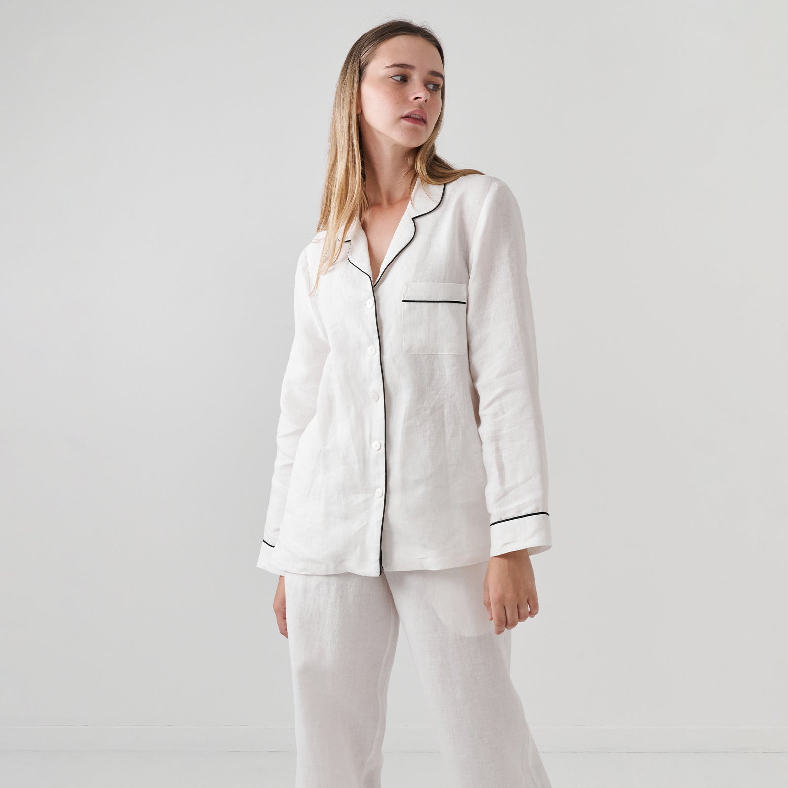 French Flax Linen Pyjama Set in White – I Love Linen