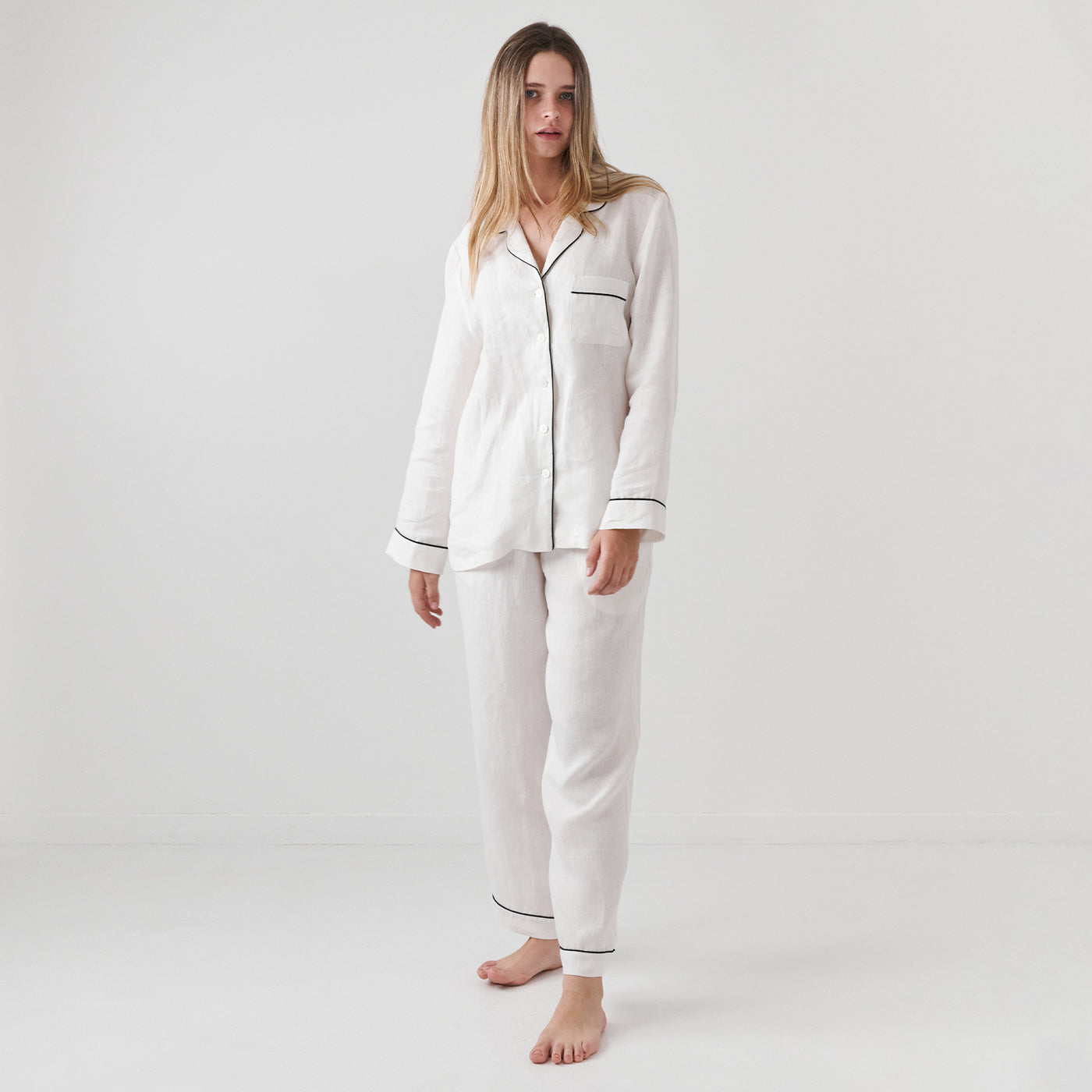 French Flax Linen Pyjama Set in White
