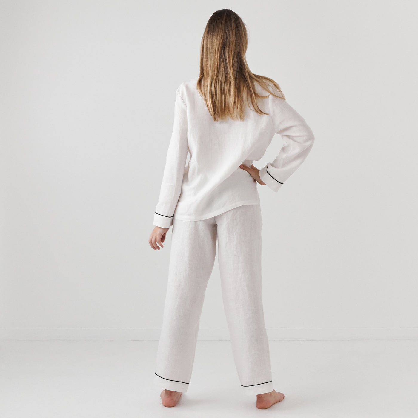 French Flax Linen Pyjama Set in White