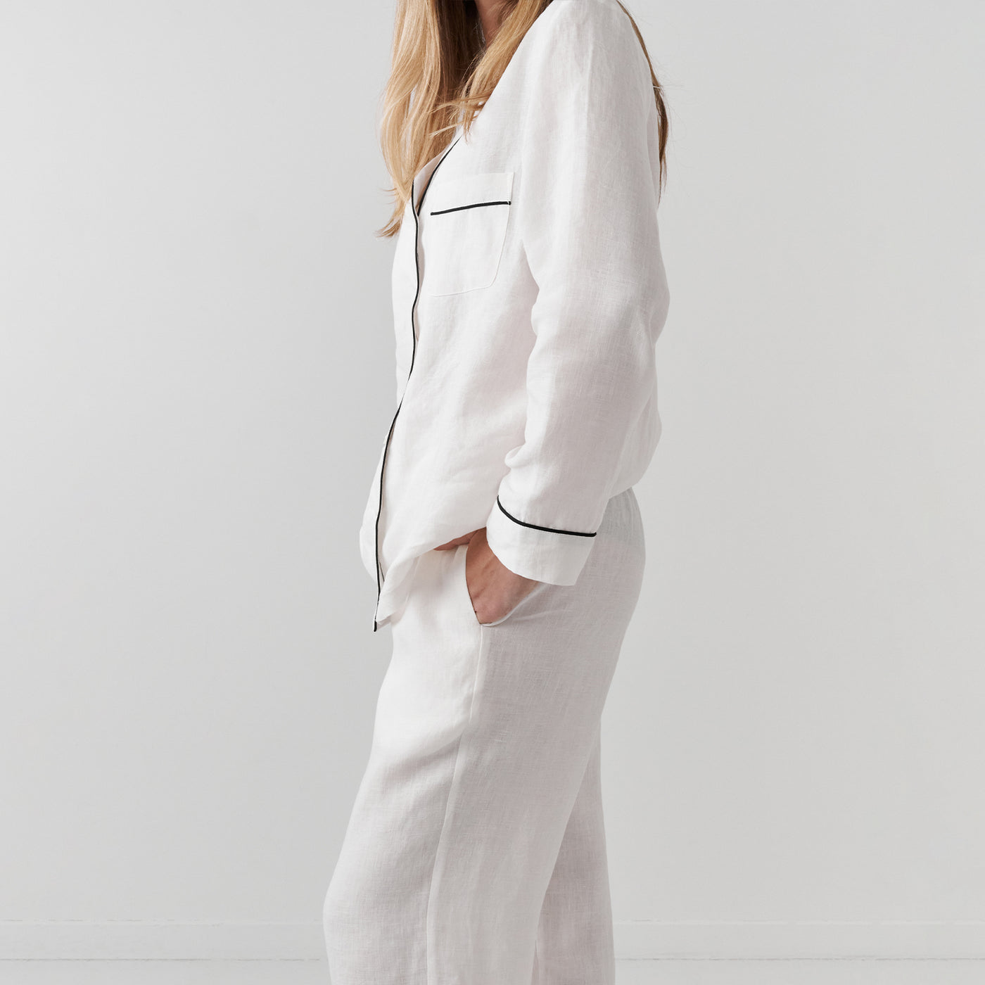 French Flax Linen Pyjama Set in White