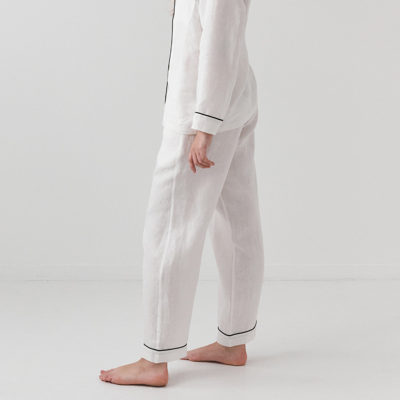 French Flax Linen Pyjama Set in White