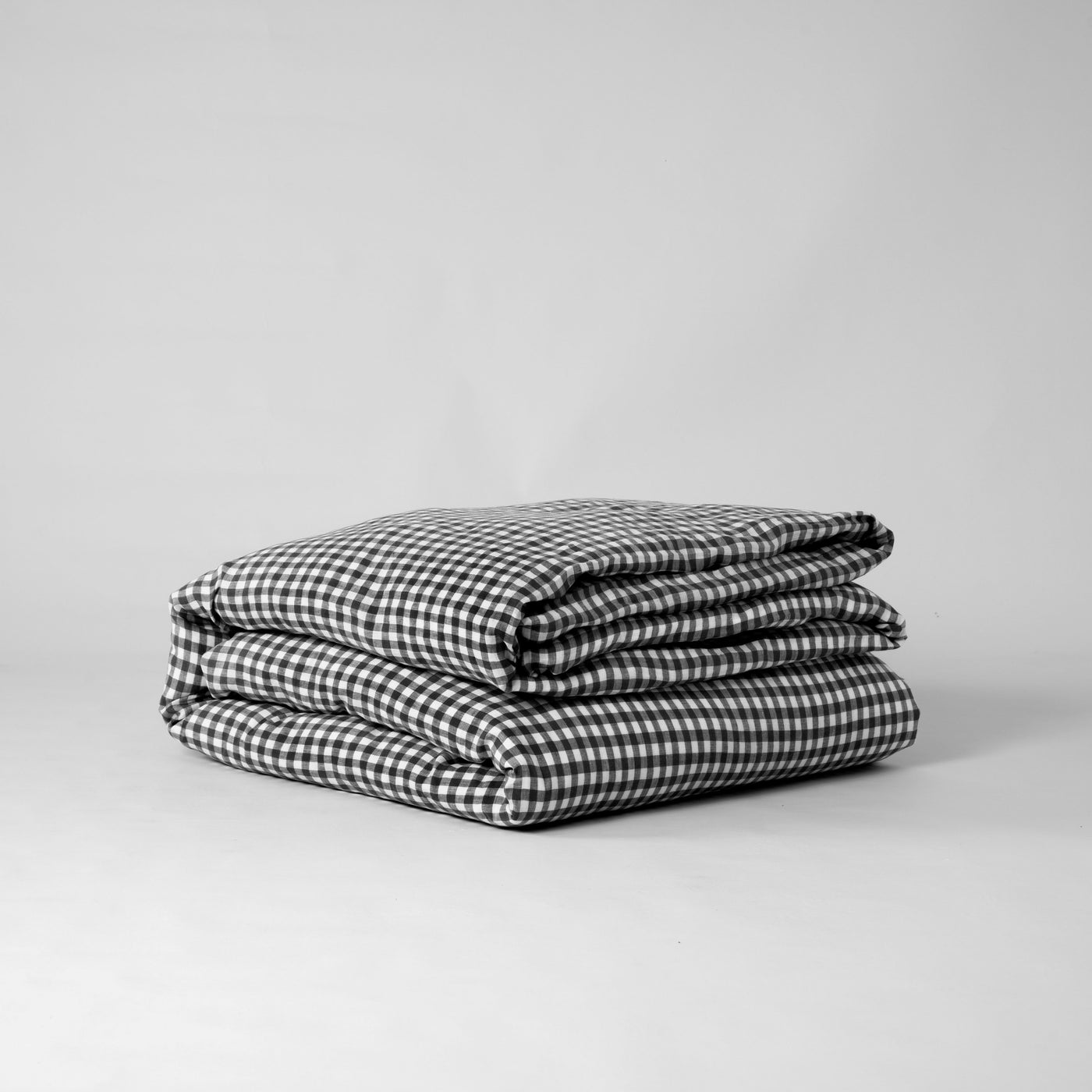 French Flax Linen Quilt Cover in Charcoal Gingham