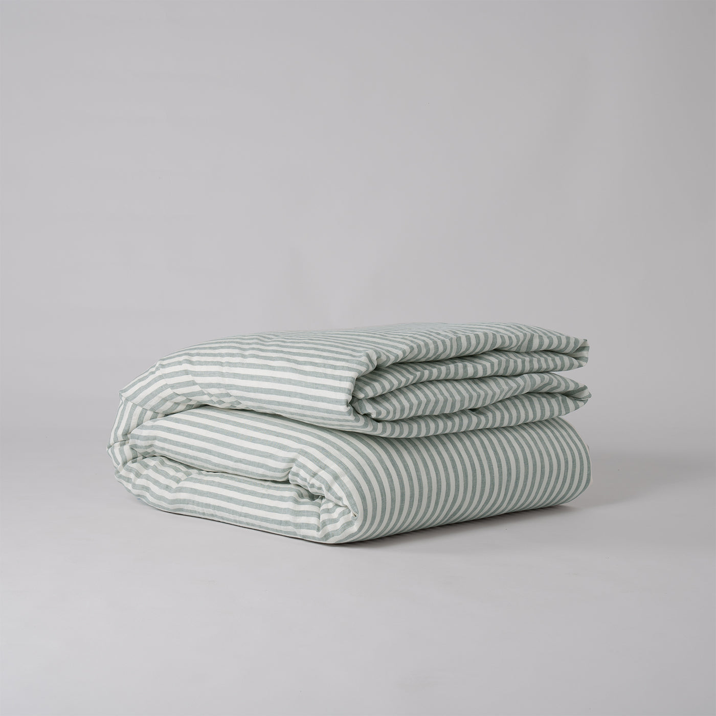 French Flax Linen Quilt Cover in Sage Stripe