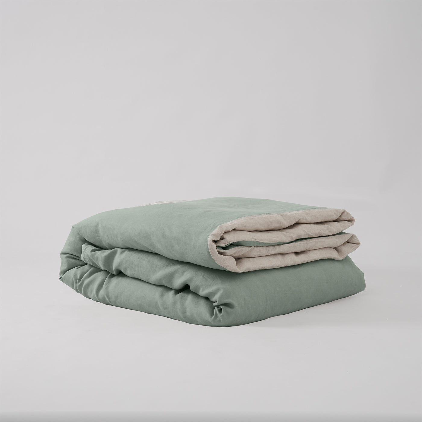 French Flax Linen Double Sided Quilt Cover in Sage/Natural