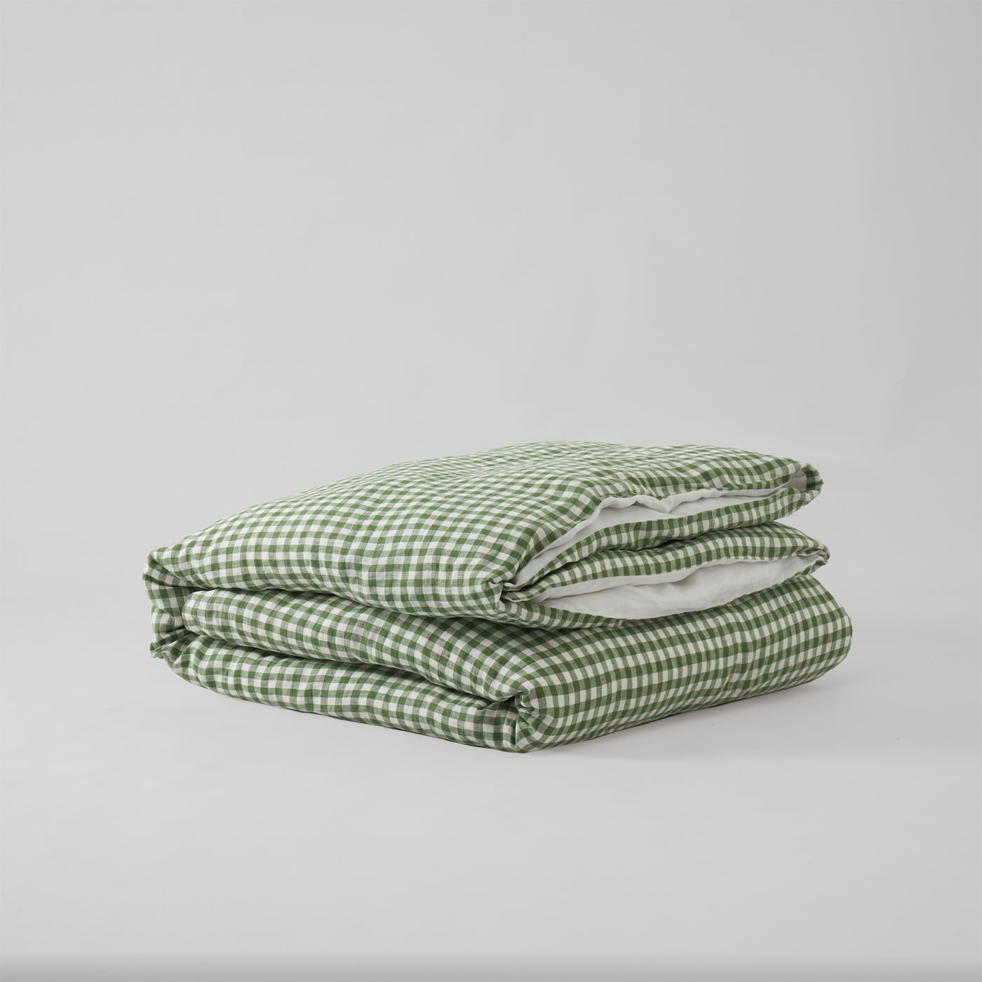 French Flax Linen Double Sided Quilt Cover in Ivy Gingham/White