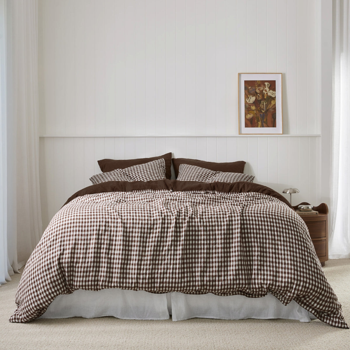 French Flax Linen Reversible Quilt Cover in Chocolate/Chocolate Gingham