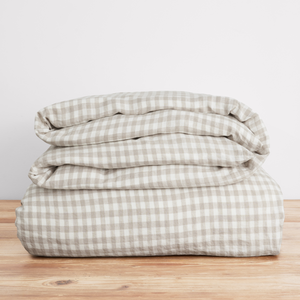 French Flax Linen Quilt Cover in Beige Gingham