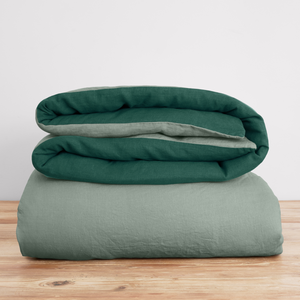 French Flax Linen Double Sided Quilt Cover in Sage/Jade