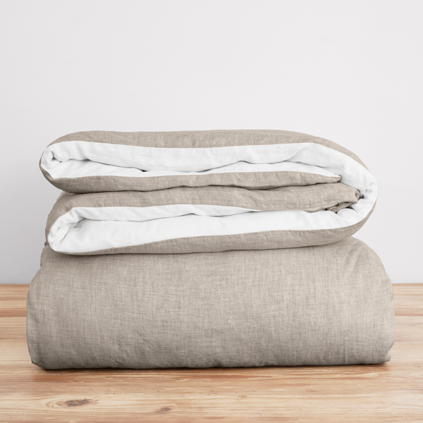 French Flax Linen Double Sided Quilt Cover in White/Natural