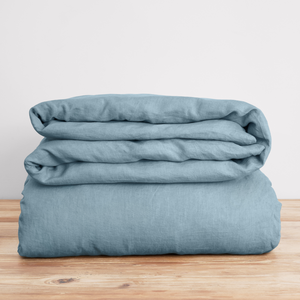 French Flax Linen Quilt Cover in Marine Blue