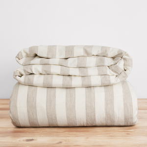 French Flax Linen Quilt Cover in Natural Thick Stripe
