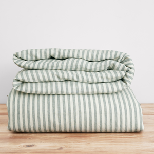 French Flax Linen Quilt Cover in Sage Stripe