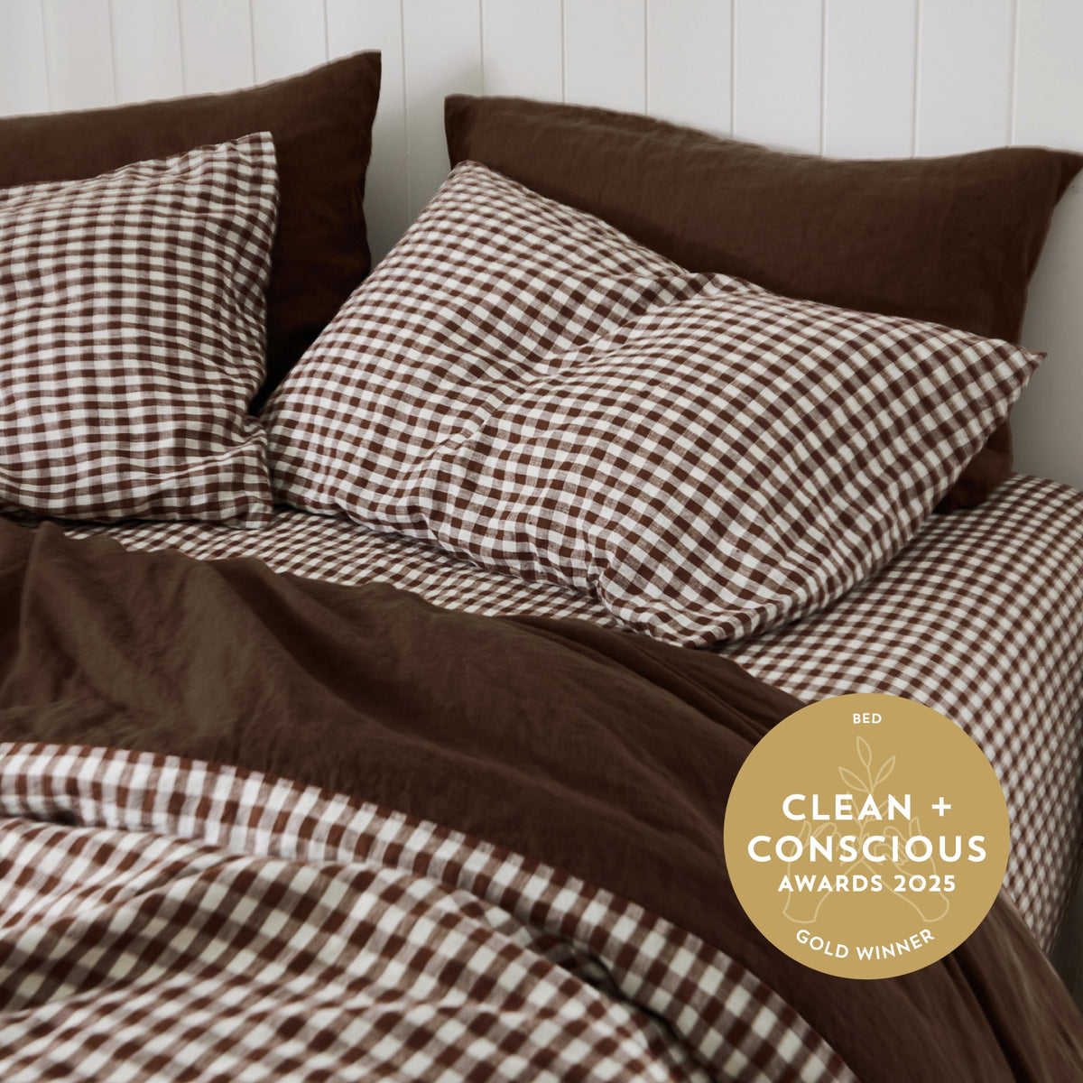 French Flax Linen Reversible Quilt Cover in Chocolate/Chocolate Gingham