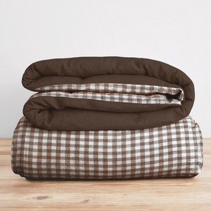 French Flax Linen Double Sided Quilt Cover in Chocolate/Chocolate Gingham