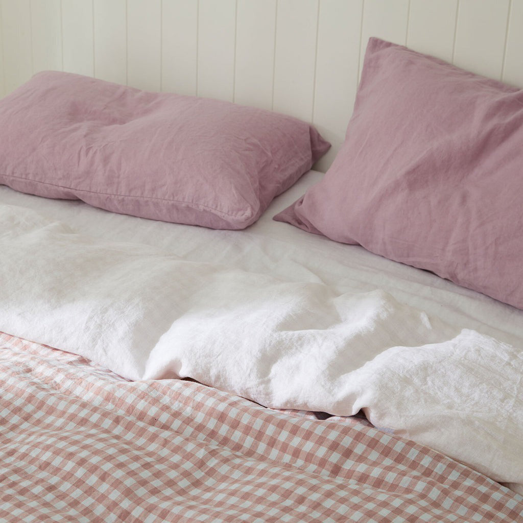 French Flax Linen Quilt Cover Set in Clay Gingham