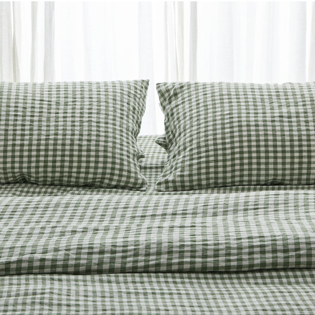French Flax Linen Quilt Cover in Ivy Gingham