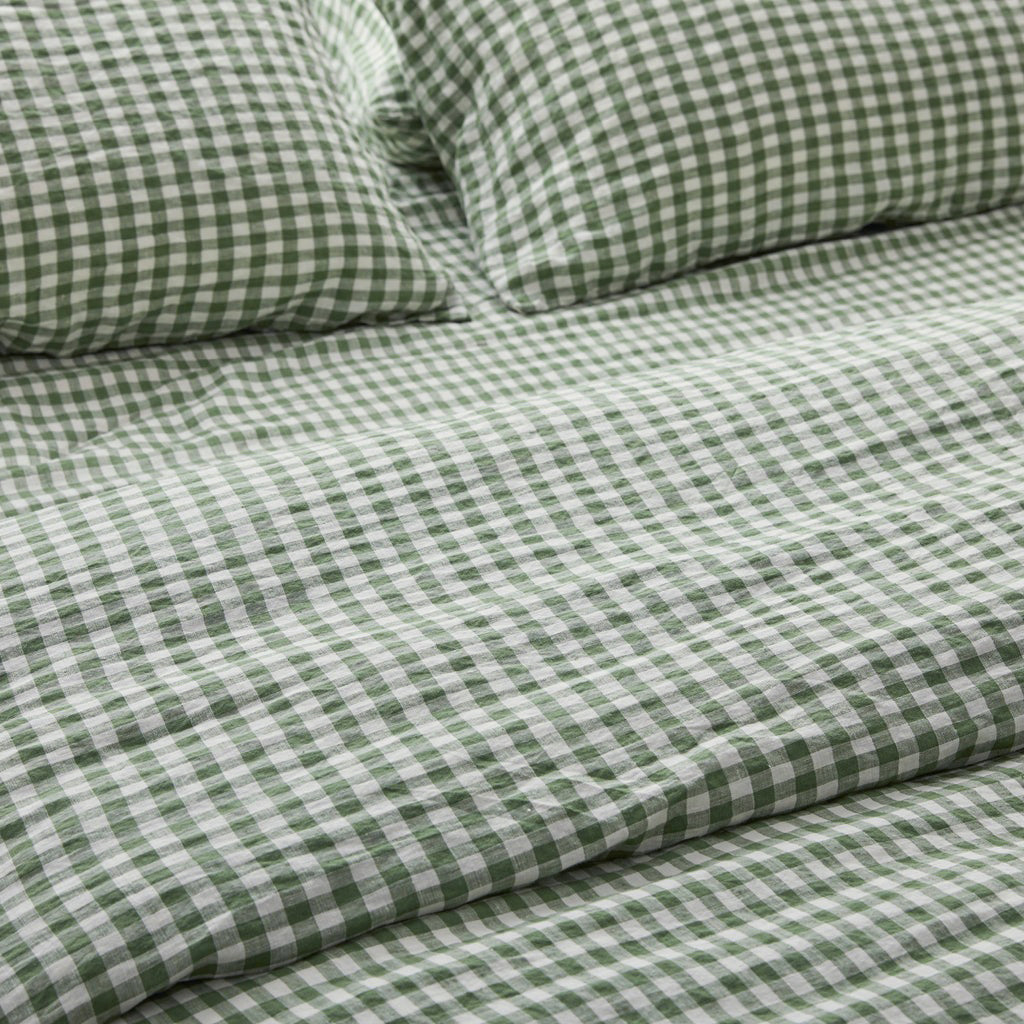 French Flax Linen Quilt Cover in Ivy Gingham