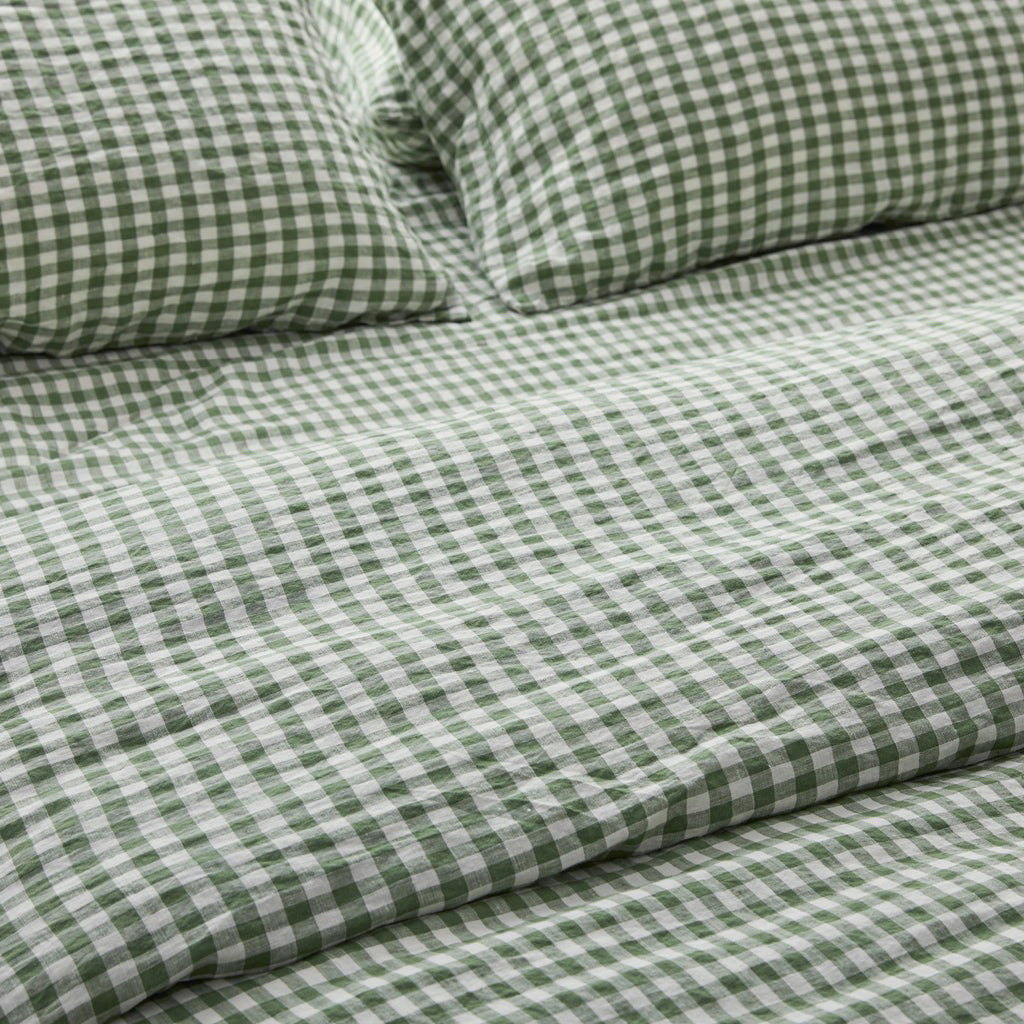 French Flax Linen Quilt Cover Set in Ivy Gingham