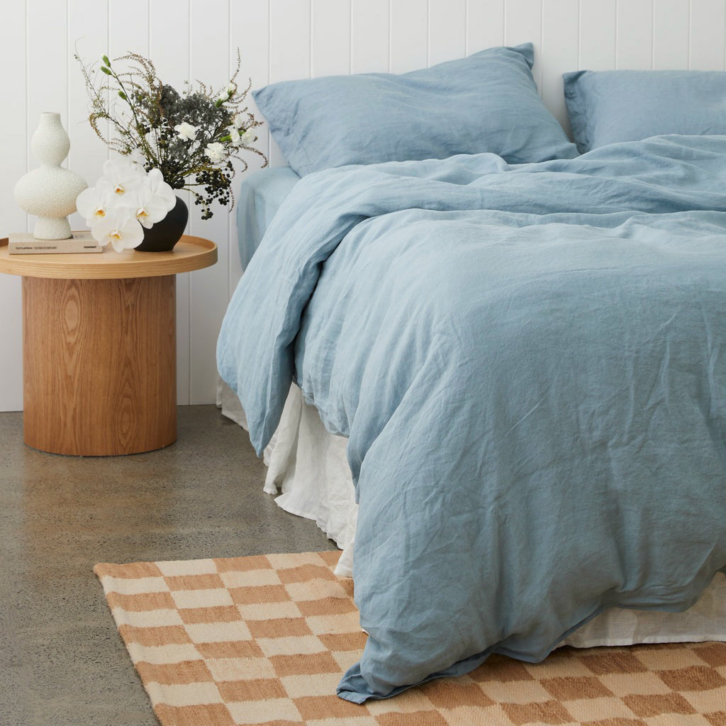 French Flax Linen Quilt Cover Set in Marine Blue