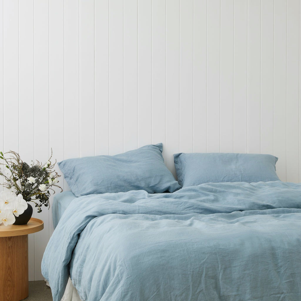 French Flax Linen Quilt Cover Set in Marine Blue