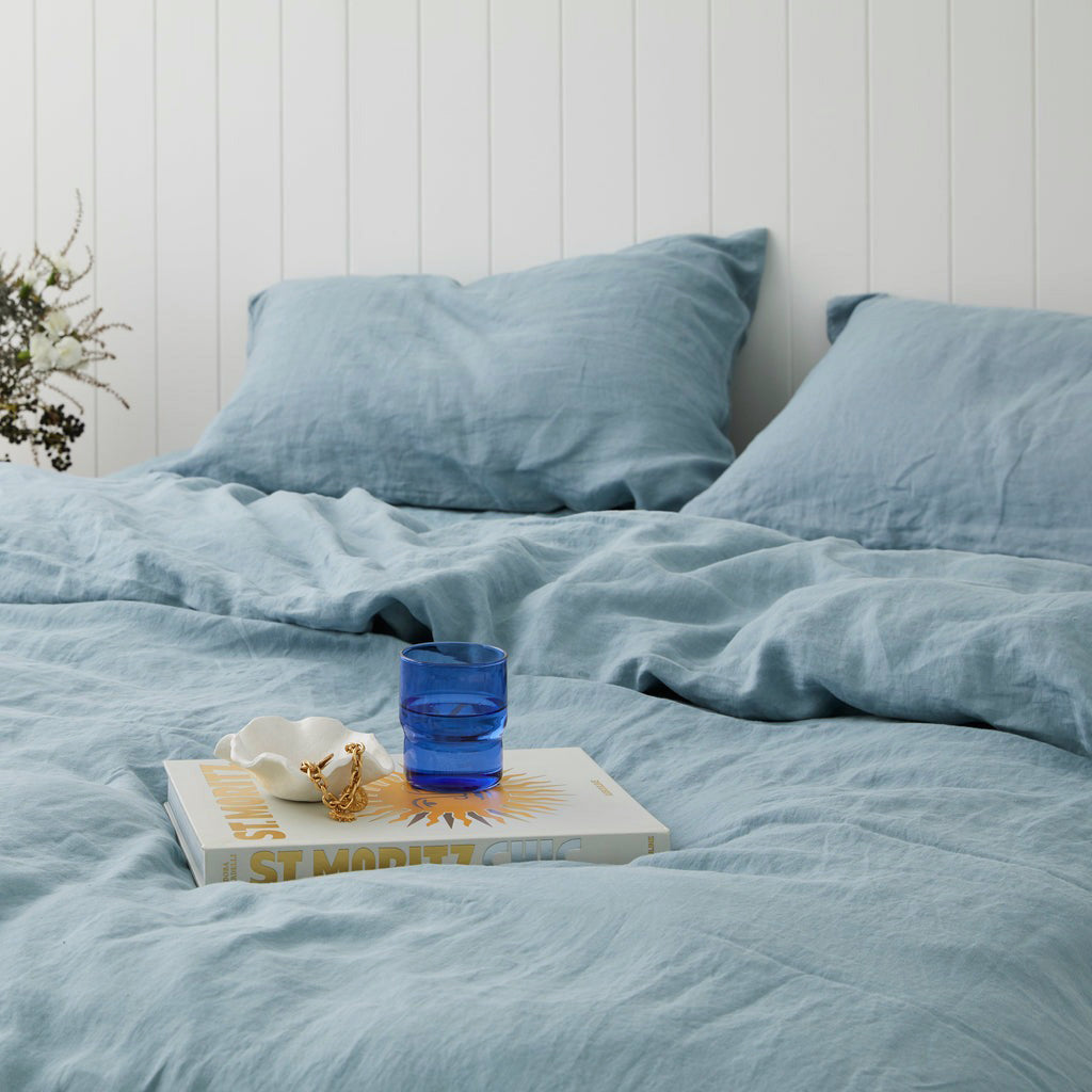 French Flax Linen Quilt Cover Set in Marine Blue