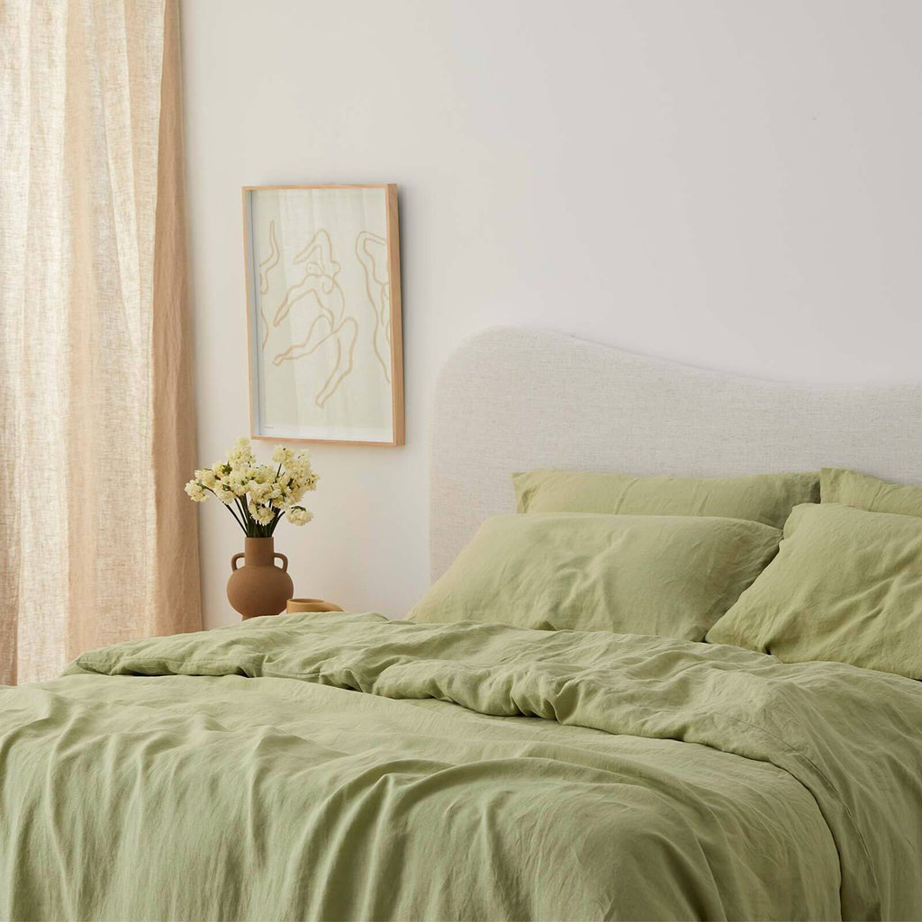 French Flax Linen Quilt Cover Set in Matcha