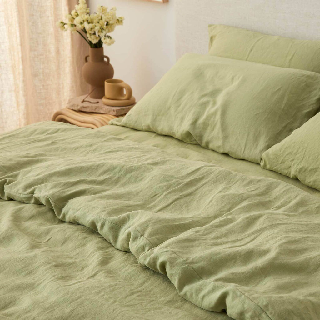 French Flax Linen Pillowcase Set in Matcha