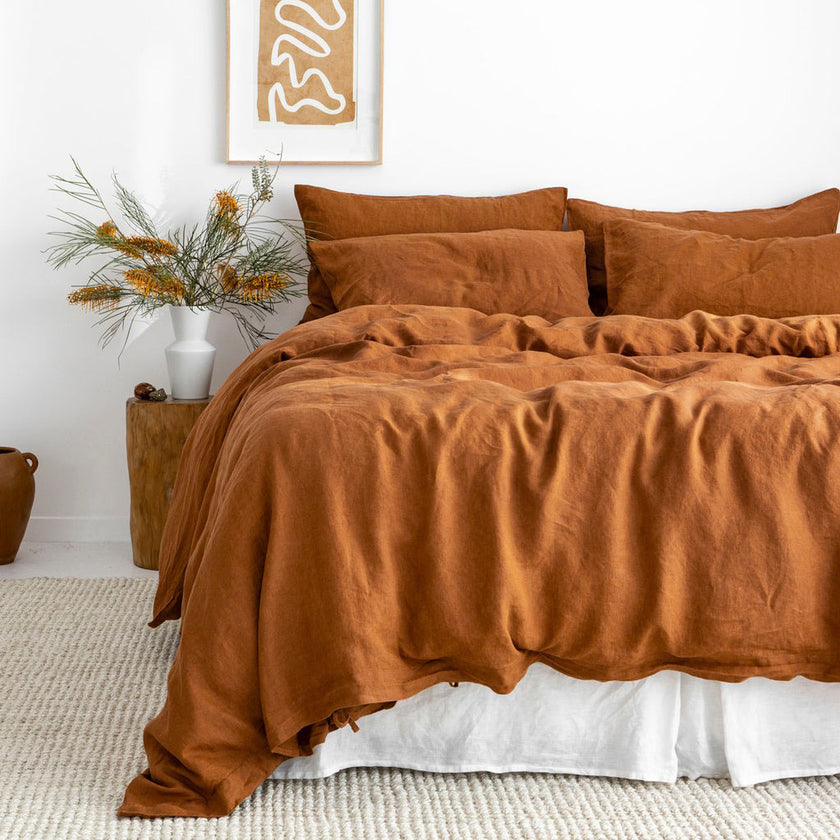 French Flax Linen Quilt Cover in Ochre