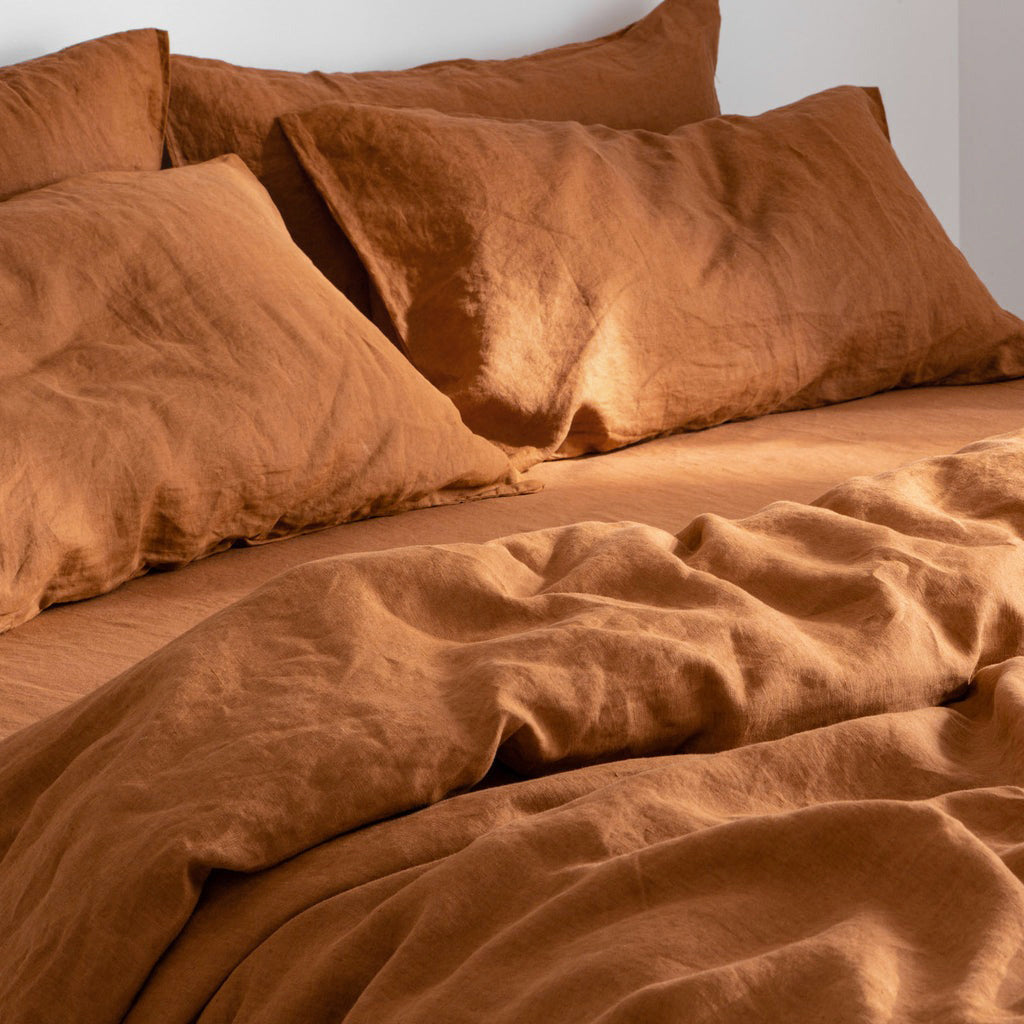 French Flax Linen Quilt Cover Set in Ochre