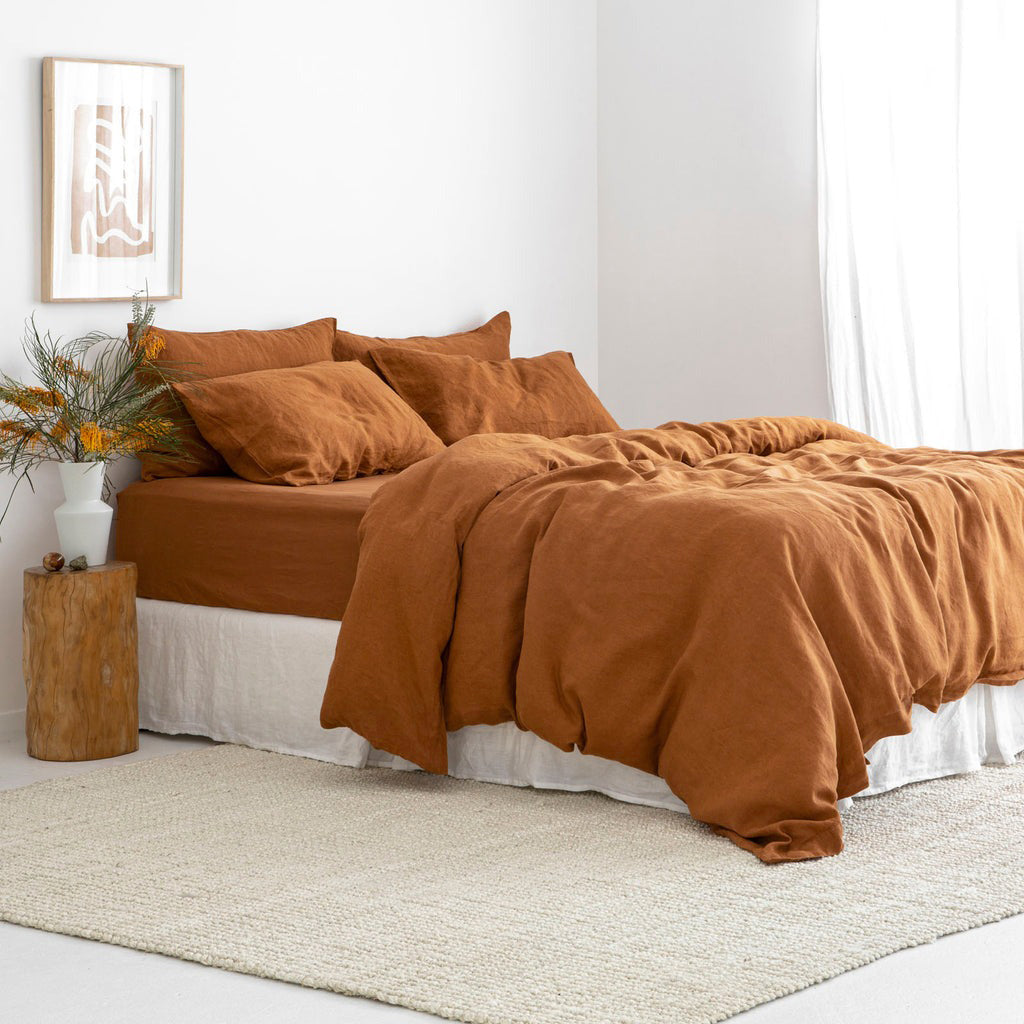 French Flax Linen Quilt Cover in Ochre