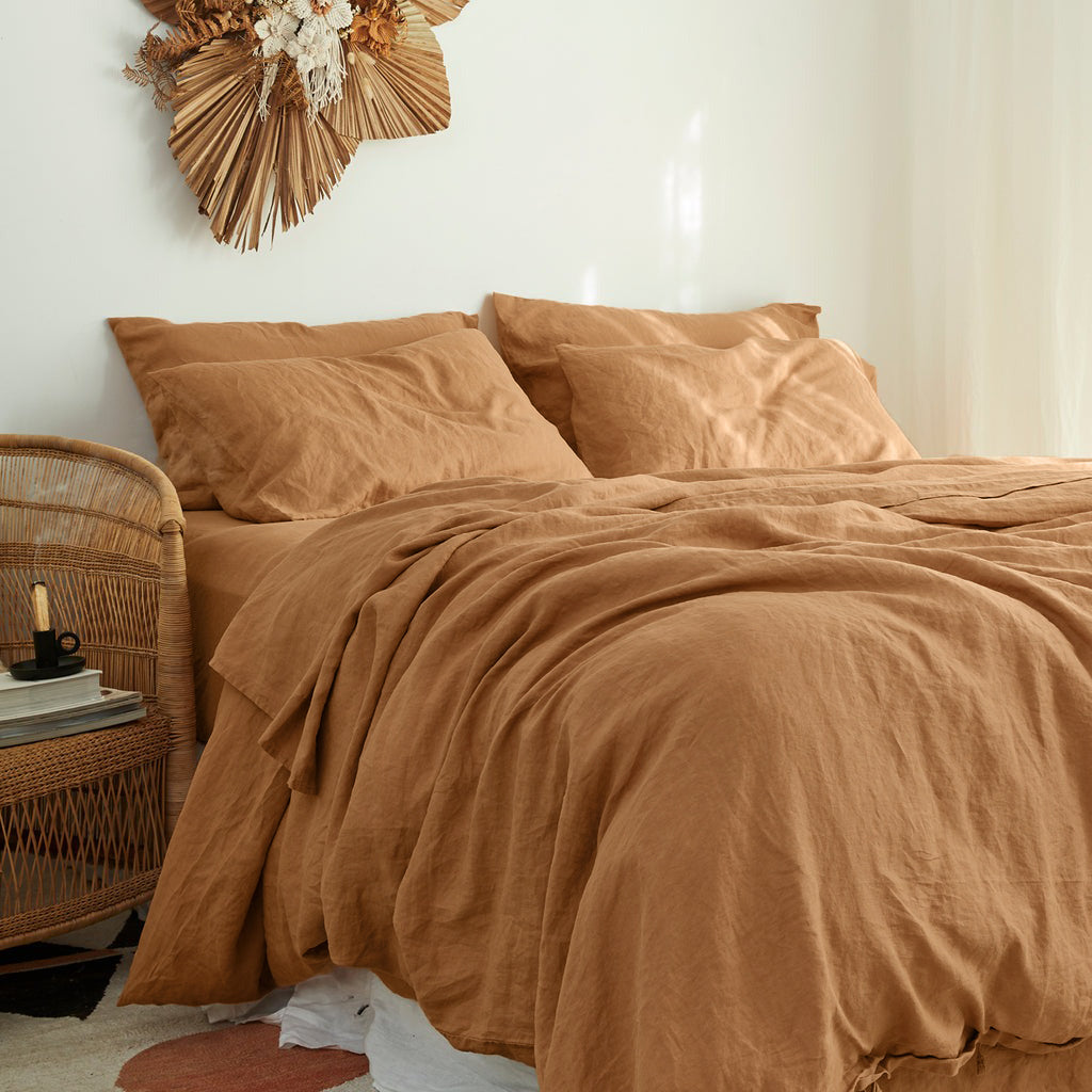 French Flax Linen Pillowcase Set in Sandalwood