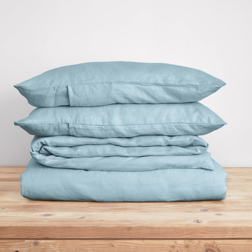 French Flax Linen Quilt Cover Set in Sky Blue