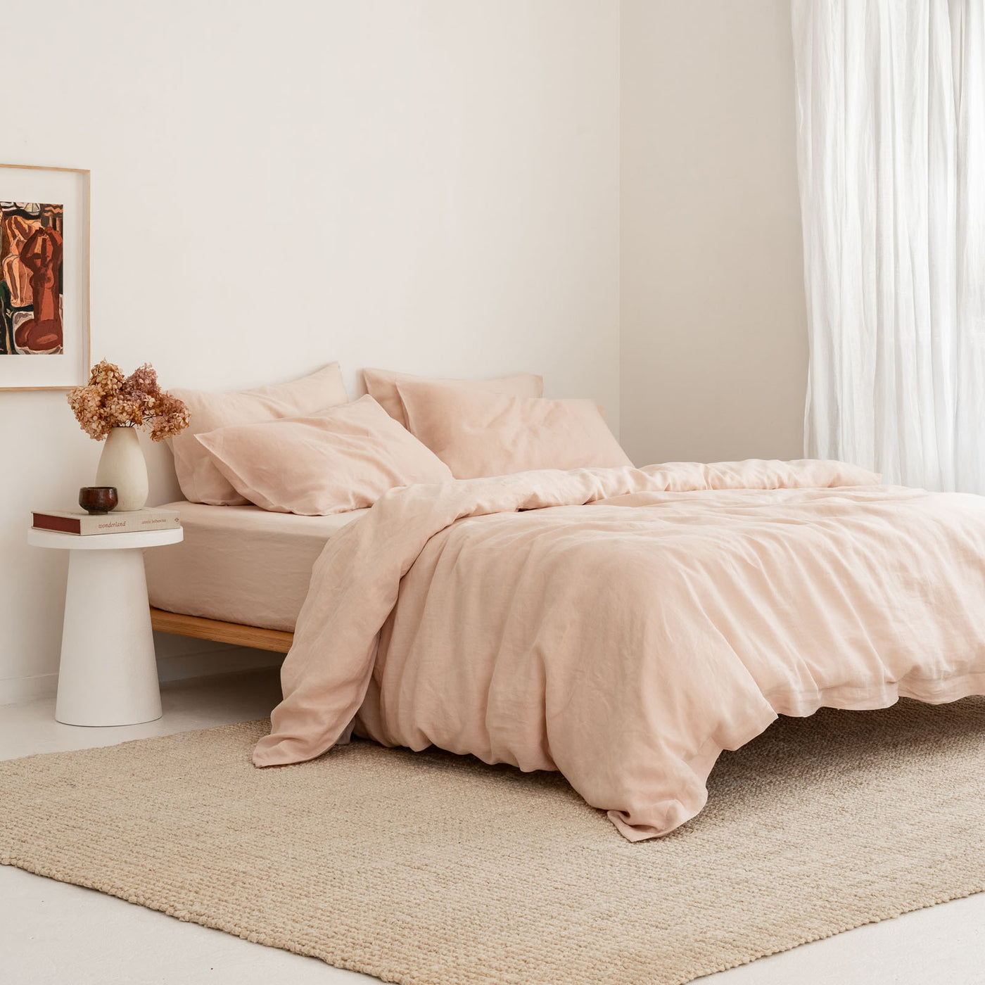 French Flax Linen Quilt Cover Set in Blush