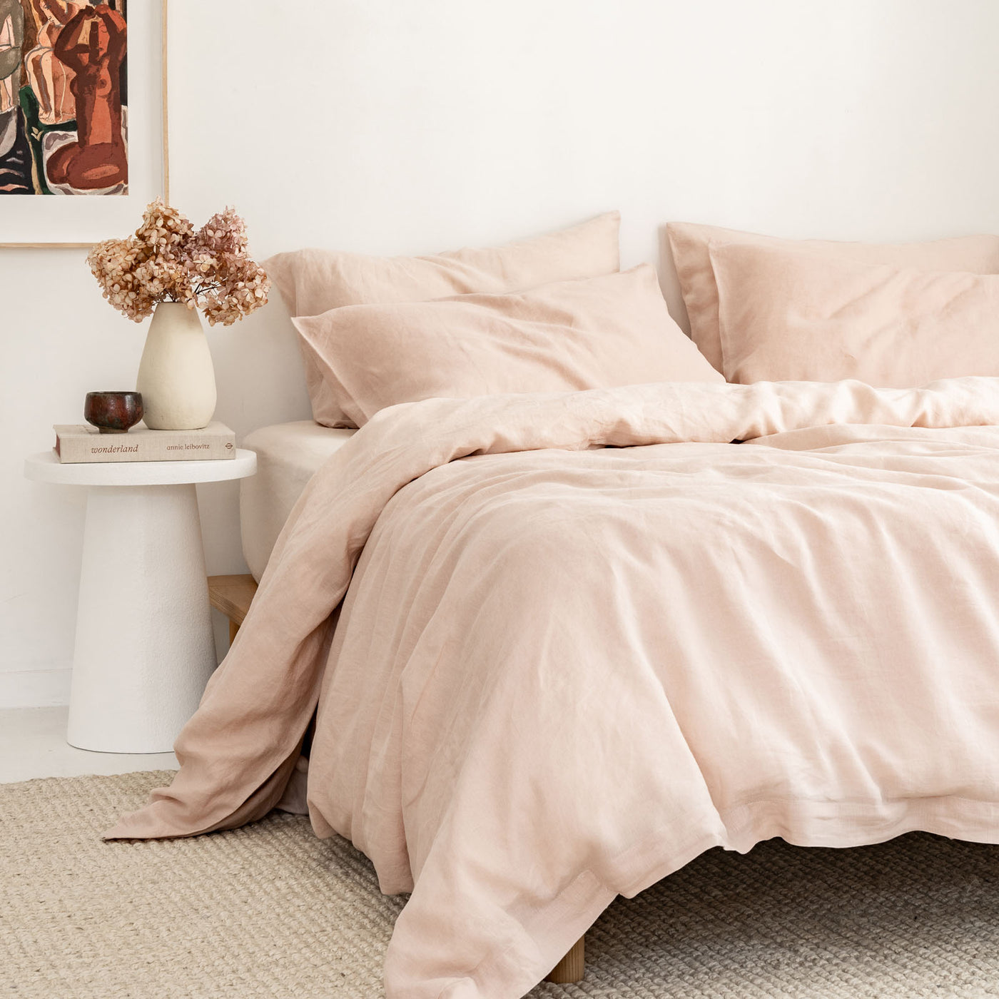 French Flax Linen Quilt Cover Set in Blush