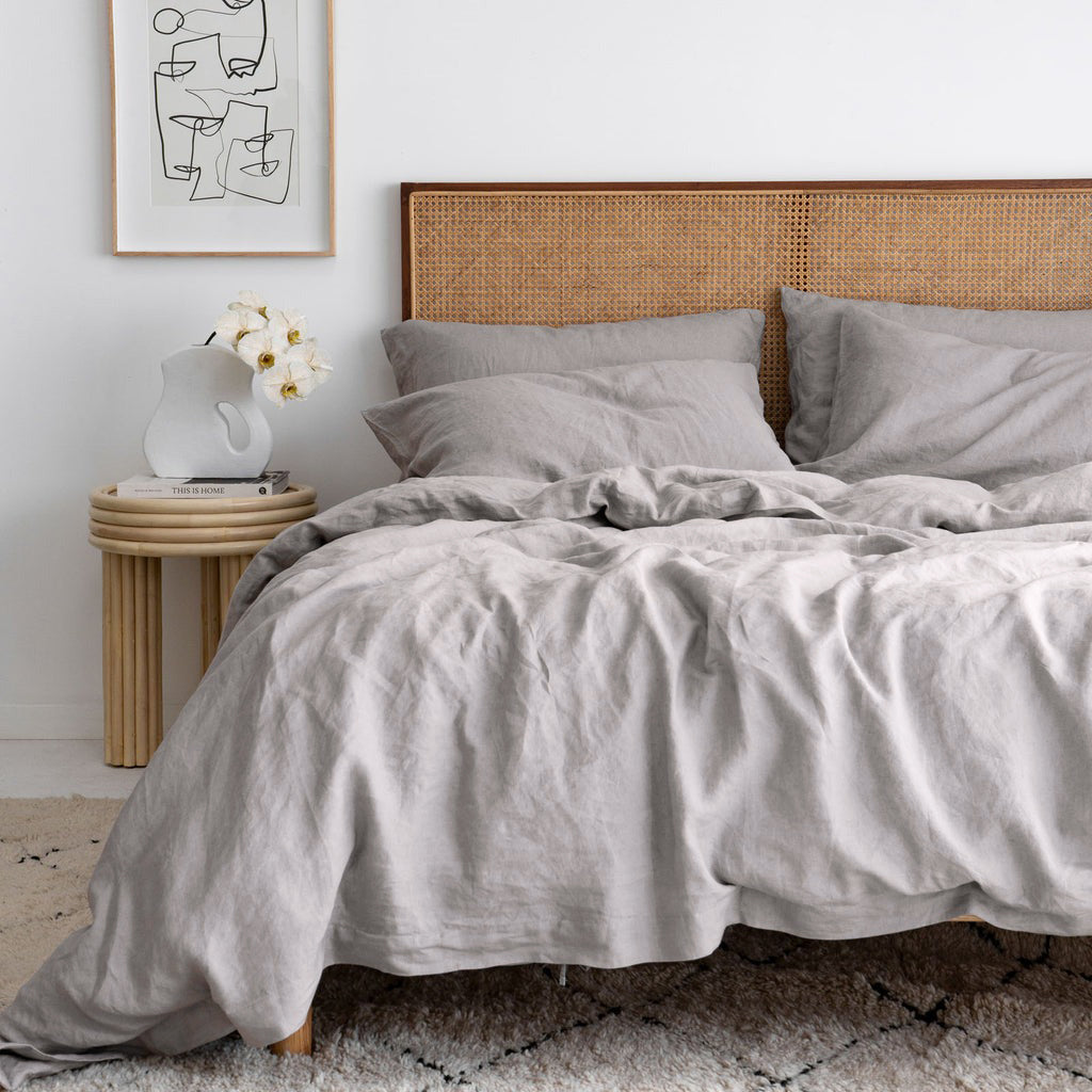 French Flax Linen Quilt Cover in Soft Grey